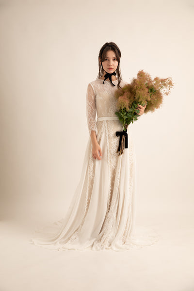 シフォン レース ドッキング ウエディングドレス(W39)