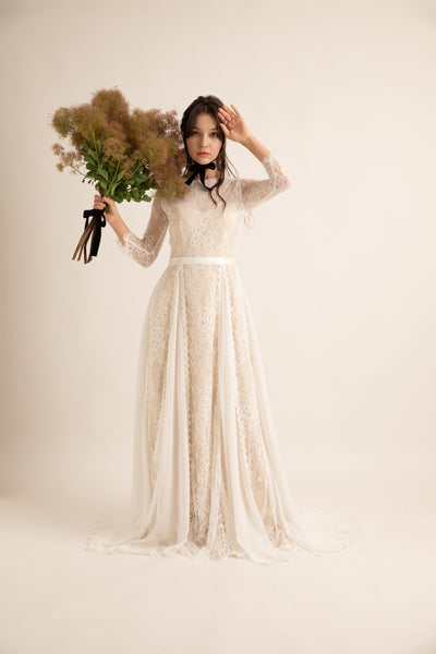 シフォン レース ドッキング ウエディングドレス(W39)