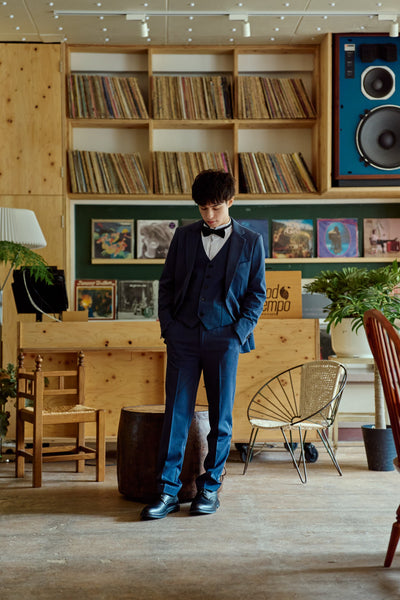 スリーピース メンズスーツ タキシード デニムブルー(M18)