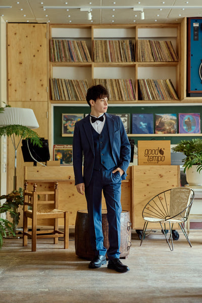 スリーピース メンズスーツ タキシード デニムブルー(M18)