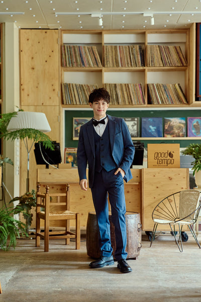 スリーピース メンズスーツ タキシード デニムブルー(M18)