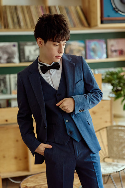 スリーピース メンズスーツ タキシード デニムブルー(M18)