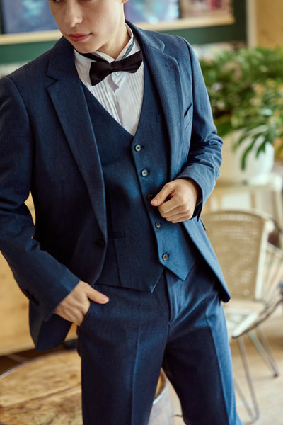 スリーピース メンズスーツ タキシード デニムブルー(M18)