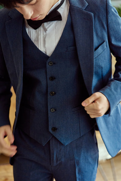 スリーピース メンズスーツ タキシード デニムブルー(M18)