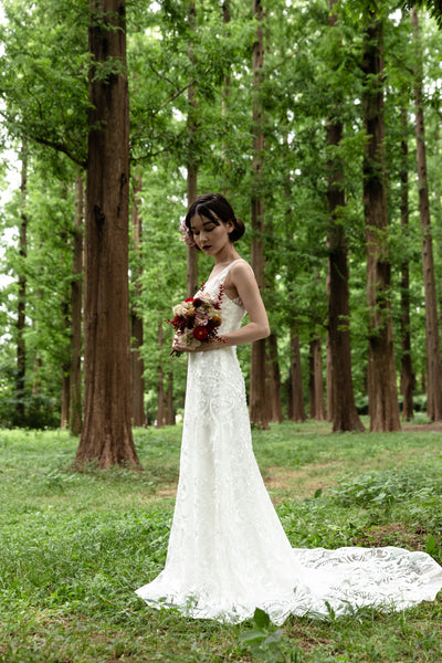 総レース Vネック Aラインドレス(W165)