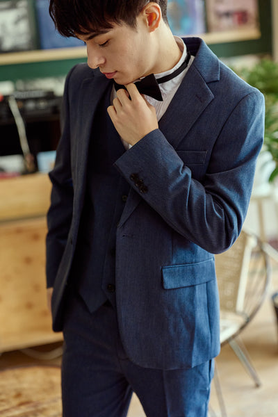 スリーピース メンズスーツ タキシード デニムブルー(M18)