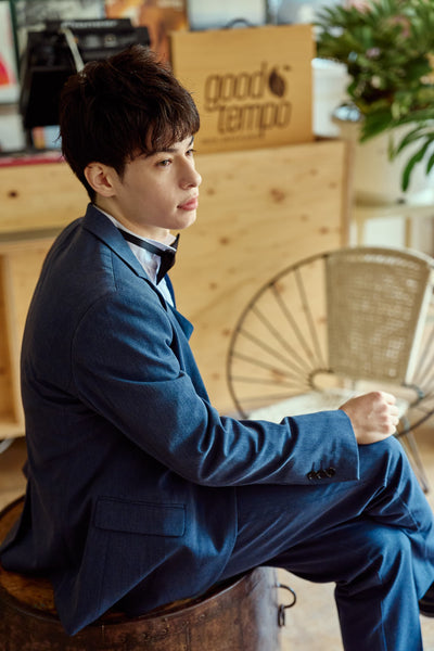 スリーピース メンズスーツ タキシード デニムブルー(M18)