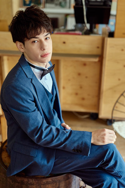 スリーピース メンズスーツ タキシード デニムブルー(M18)