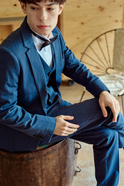 スリーピース メンズスーツ タキシード デニムブルー(M18)