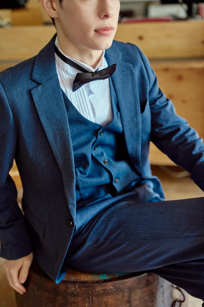 スリーピース メンズスーツ タキシード デニムブルー(M18)