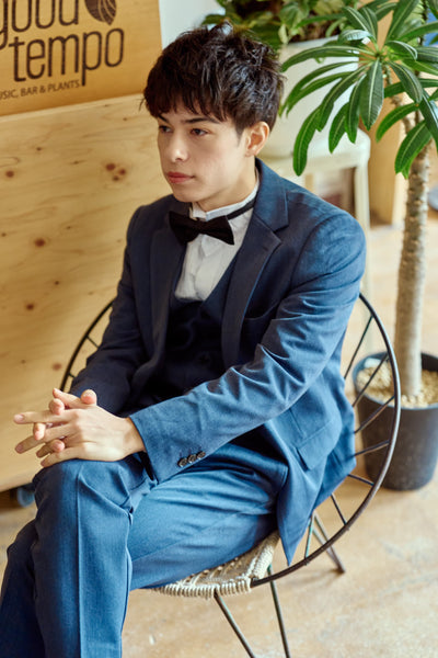 スリーピース メンズスーツ タキシード デニムブルー(M18)