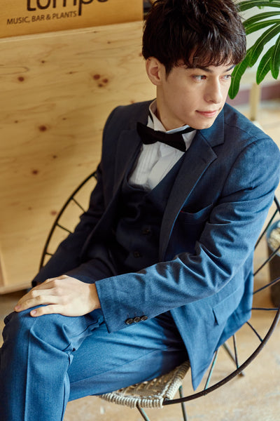 スリーピース メンズスーツ タキシード デニムブルー(M18)