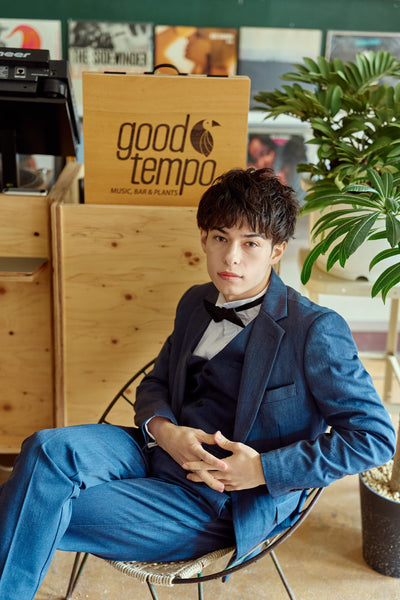 スリーピース メンズスーツ タキシード デニムブルー(M18)