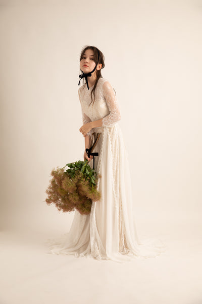 シフォン レース ドッキング ウエディングドレス(W39)