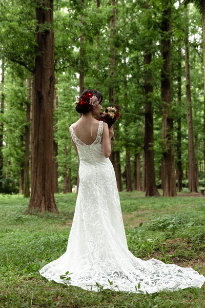 総レース Vネック Aラインドレス(W165)