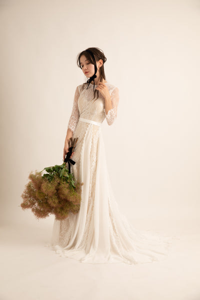 シフォン レース ドッキング ウエディングドレス(W39)