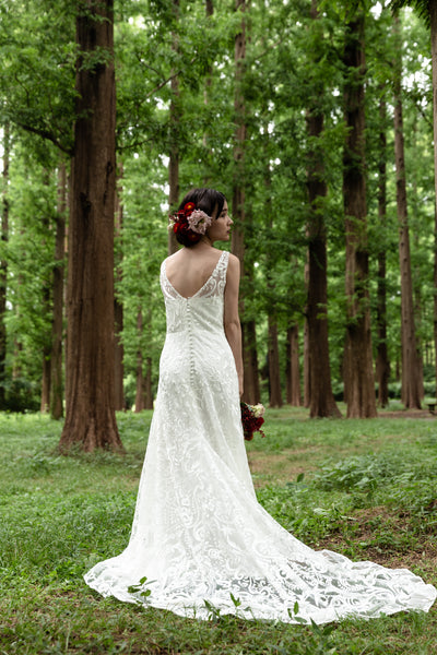 総レース Vネック Aラインドレス(W165)