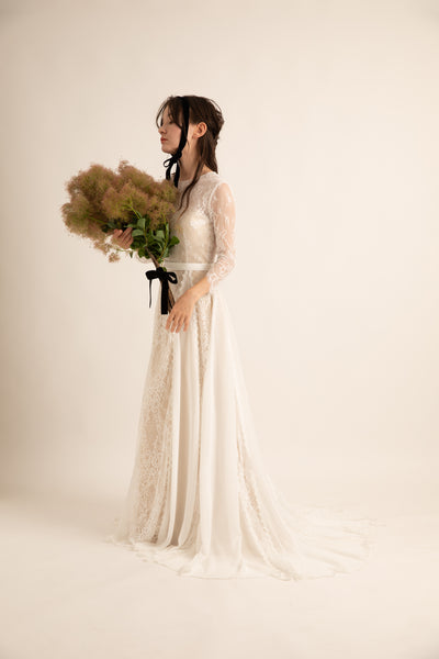 シフォン レース ドッキング ウエディングドレス(W39)