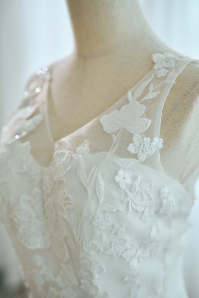 Vネック 刺繍 スレンダードレス(W318)