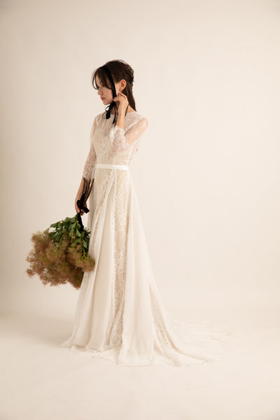 シフォン レース ドッキング ウエディングドレス(W39)