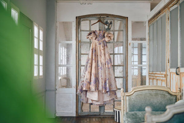 2way 総柄 ジャガード パフスリーブドレス(W299)