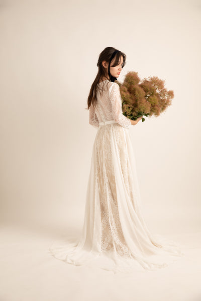 シフォン レース ドッキング ウエディングドレス(W39)