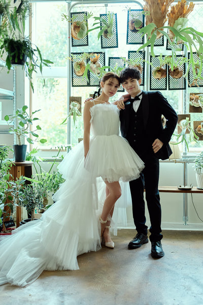 チュール ロングトレーン ミニドレス(W367)