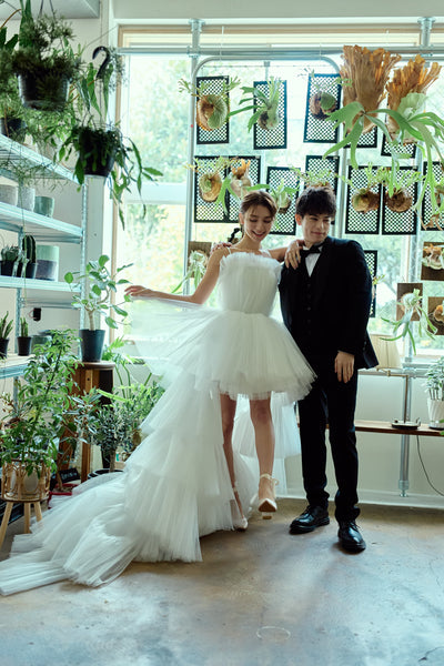 チュール ロングトレーン ミニドレス(W367)