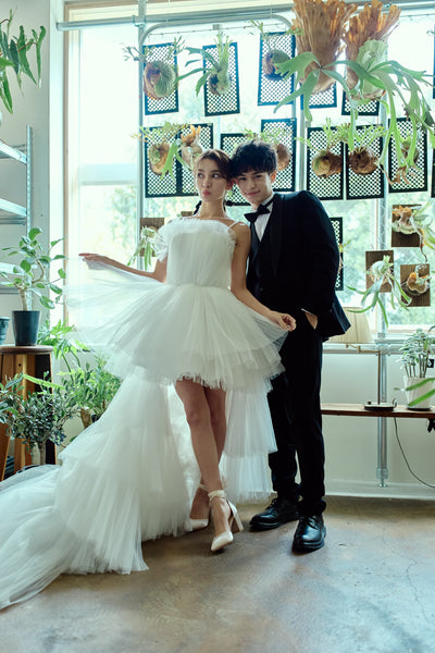 チュール ロングトレーン ミニドレス(W367)