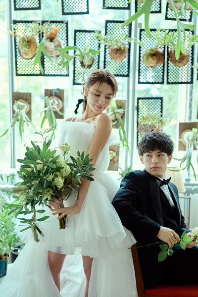 チュール ロングトレーン ミニドレス(W367)