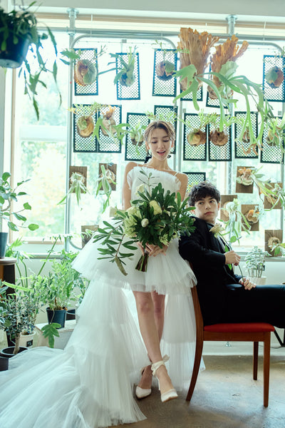 チュール ロングトレーン ミニドレス(W367)