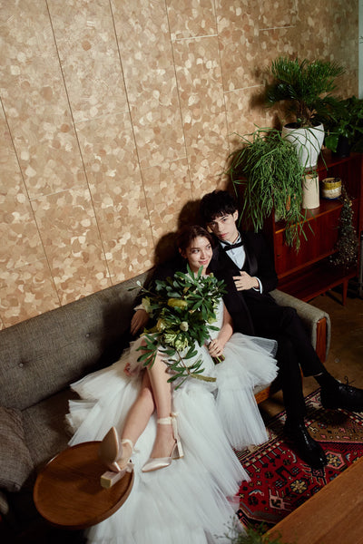 チュール ロングトレーン ミニドレス(W367)