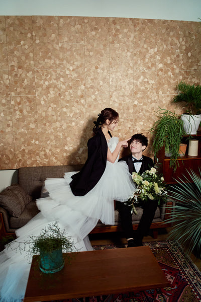 チュール ロングトレーン ミニドレス(W367)