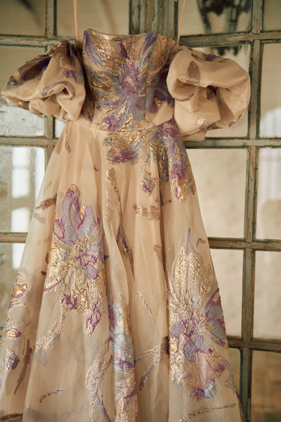 2way 総柄 ジャガード パフスリーブドレス(W299)