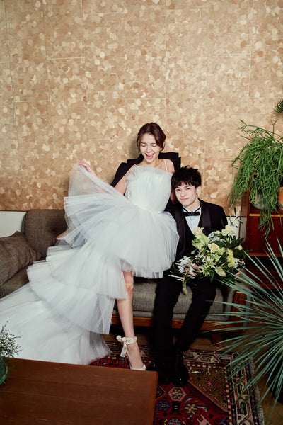 チュール ロングトレーン ミニドレス(W367)