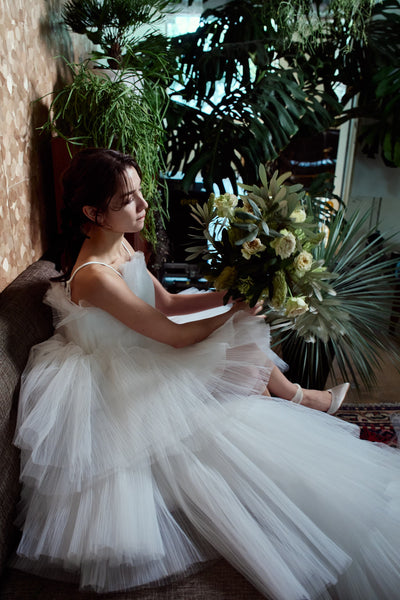 チュール ロングトレーン ミニドレス(W367)