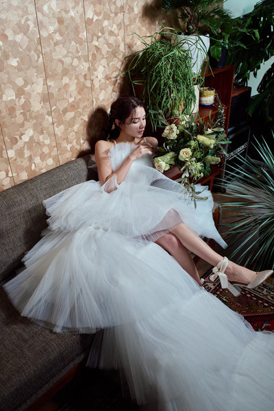 チュール ロングトレーン ミニドレス(W367)