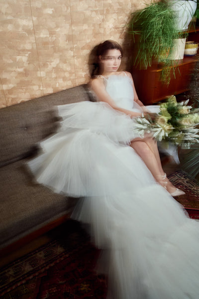 チュール ロングトレーン ミニドレス(W367)