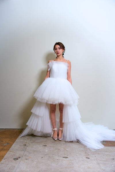 チュール ロングトレーン ミニドレス(W367)