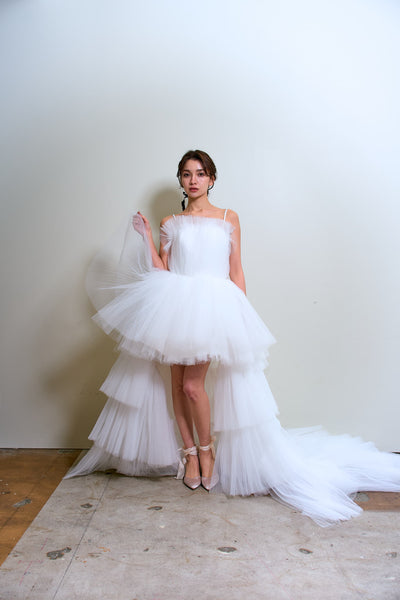 チュール ロングトレーン ミニドレス(W367)