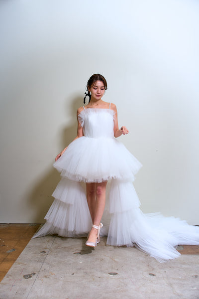 チュール ロングトレーン ミニドレス(W367)