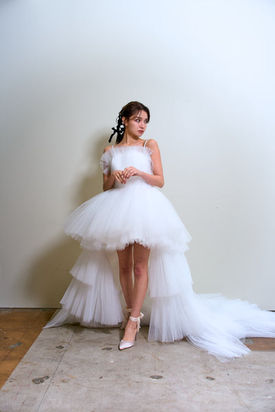 チュール ロングトレーン ミニドレス(W367)