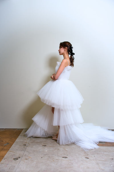 チュール ロングトレーン ミニドレス(W367)