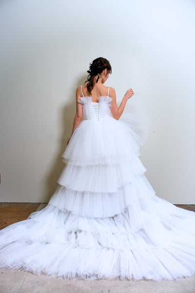 チュール ロングトレーン ミニドレス(W367)