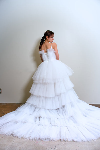 チュール ロングトレーン ミニドレス(W367)