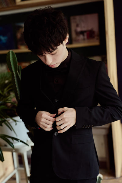 スリーピース メンズスーツ テーラードタキシード ブラック(M21)