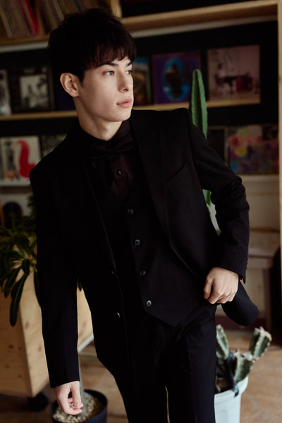 スリーピース メンズスーツ テーラードタキシード ブラック(M21)