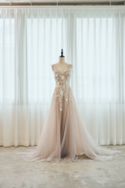 2way 刺繍レース チュール レイヤードドレス(W311)