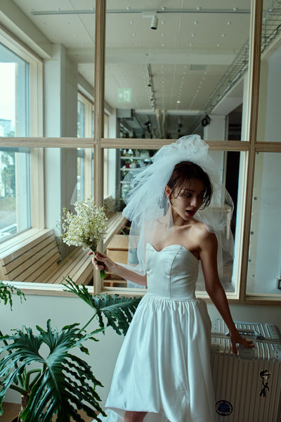 ハートカット サテン ミニドレス(W363)