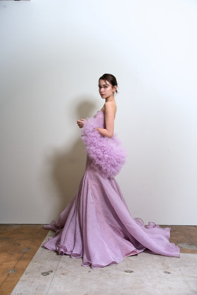 フリルスリーブ ベアトップ ソフトマーメイドドレス(W361)